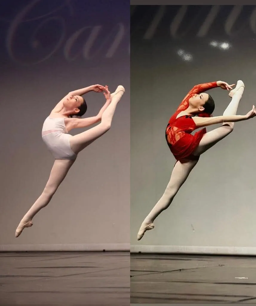 Grands jetés en concours, variations classique et rouge